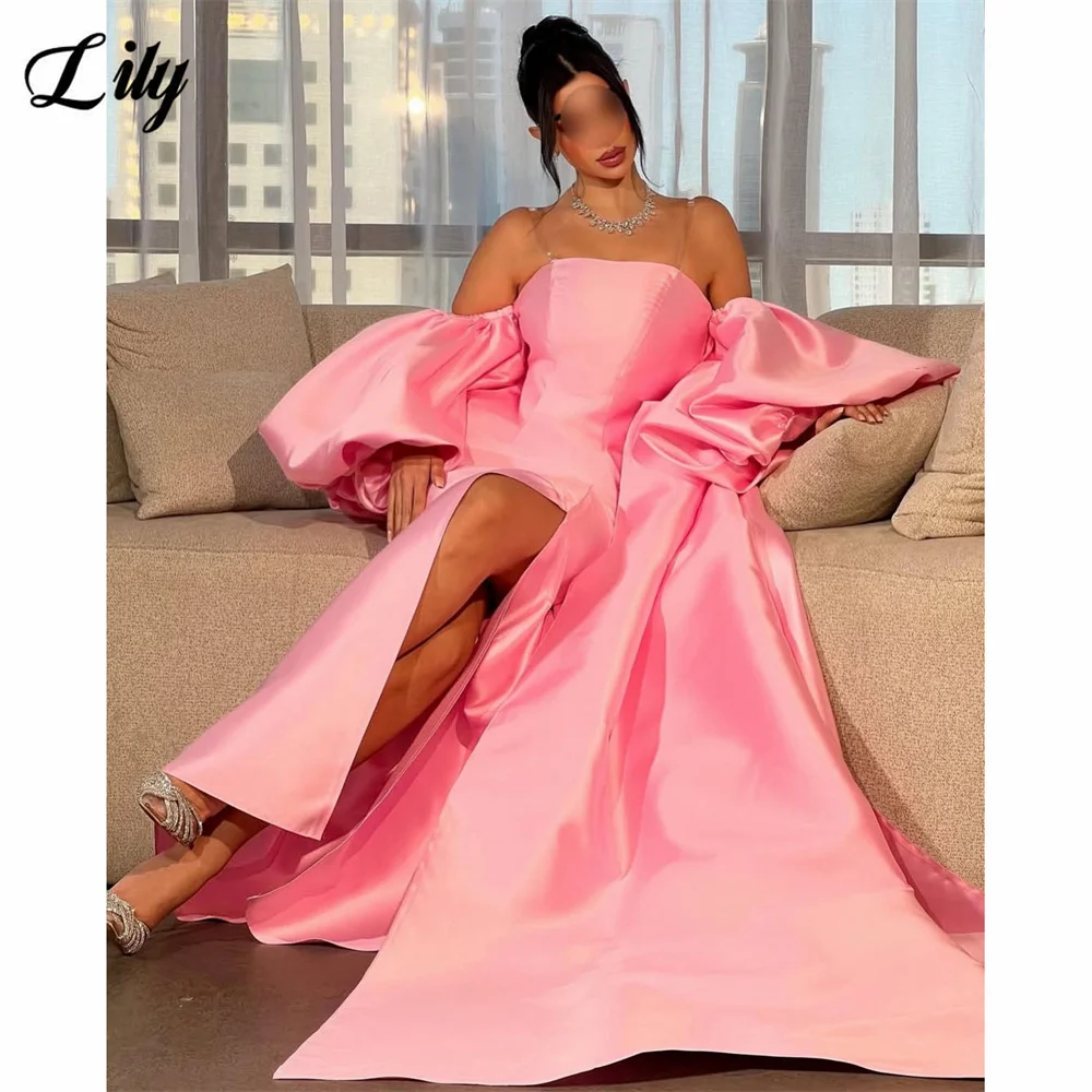 

Вечернее платье Lily Hot Pink с открытыми плечами, пышными рукавами, формальное, фасон «русалка» с шлейфом, боковым разрезом, на заказ