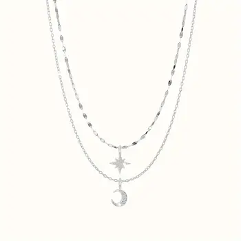 精緻疊戴星月項鍊 - 纖細鏈條,適合女性和少女,可疊戴,日常佩戴 6 最佳銷售 月亮項鍊 - №5