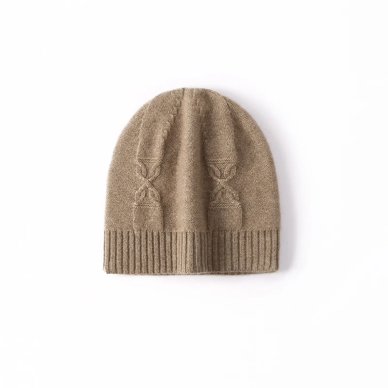 A-grade 100% Cashmere Knitted Soft and Comfortable Solid Color Winter Outdoor Warm Jacquard Ear protection Cashmere Hat