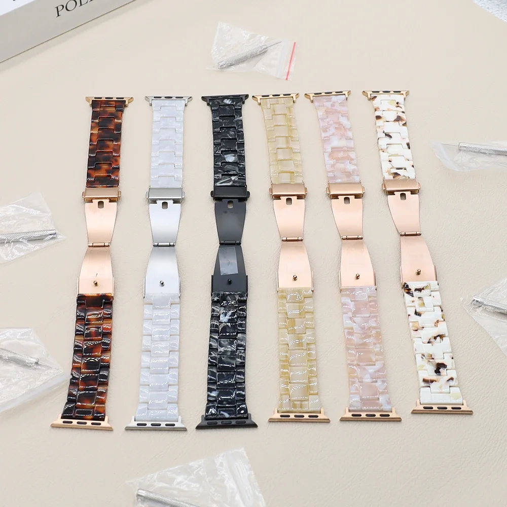 Resin Strap for Apple Watch Ultra Band 46mm 40mm 41mm 42mm 44mm 45mm 49mm Stainless Steel Buckle iwatch Series 9/8/SE/6/5/4/10/7