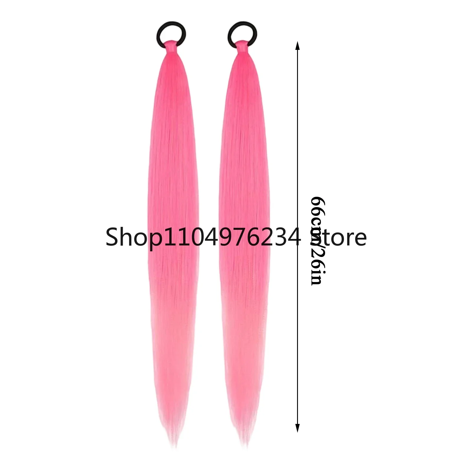 قطعتان من وصلات شعر صناعية مستقيمة مع ربطة شعر مرنة، وصلات شعر تجديل ملونة، إكسسوارات للشعر للنساء