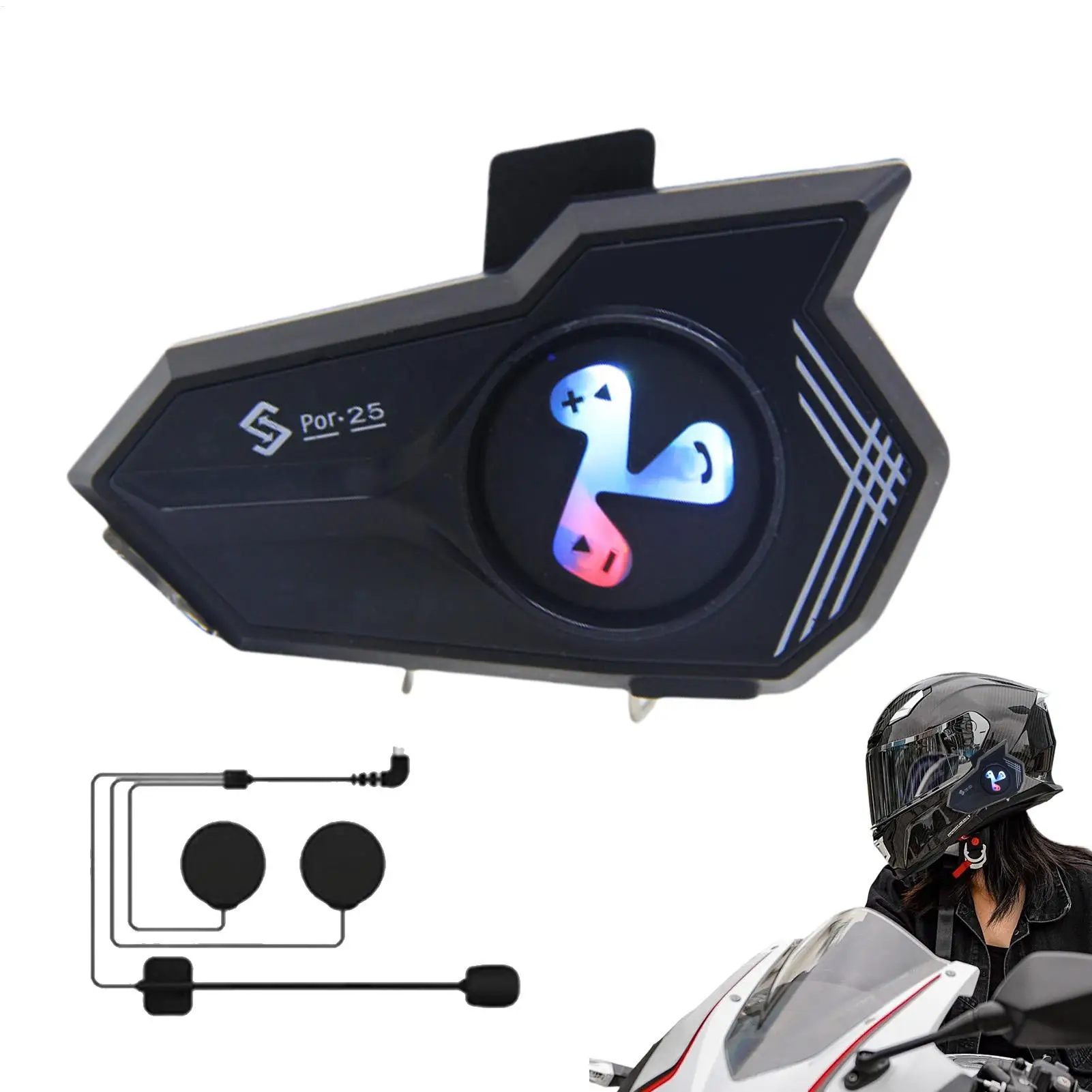 

Helmet Headset Helmet Intercom Headset Colorful Light Voice Assistant Earphone Noise Cancellation For Cycling Skilling Outdoor