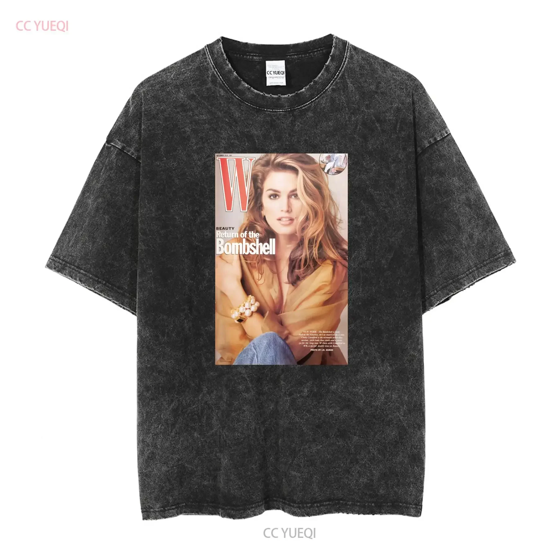 Bombshell Cindy Crawford Magazine Retro Vintage T Shirt S 5XL vintage Washed homme streetwear Top For Everyday Wear graphic