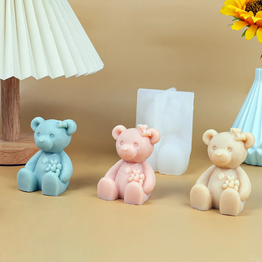 Fliege Bär Silikon Kerzen form 3d Tier Seife Gips Handwerk Harz Gussformen handgemachte Schokolade Eis Kuchen form nach Hause Geschenk