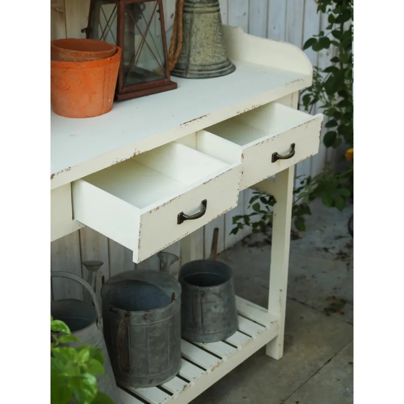 American outdoor garden garden flower stand pastoral art old anti-corrosive solid wood rectangular table entrance decorative she