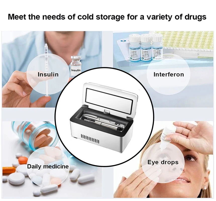 Insulin Cooler Portable Refrigerator USB Charging Medication Low-Temperature Storage Box Small Car Refrigerator  For Family