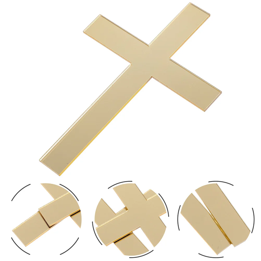 

12pcs Cross Cake Decoration Acrylic Mirror Gold Baptism Communion Party Supplies Baby Shower Wedding Cupcake Topper Dessert
