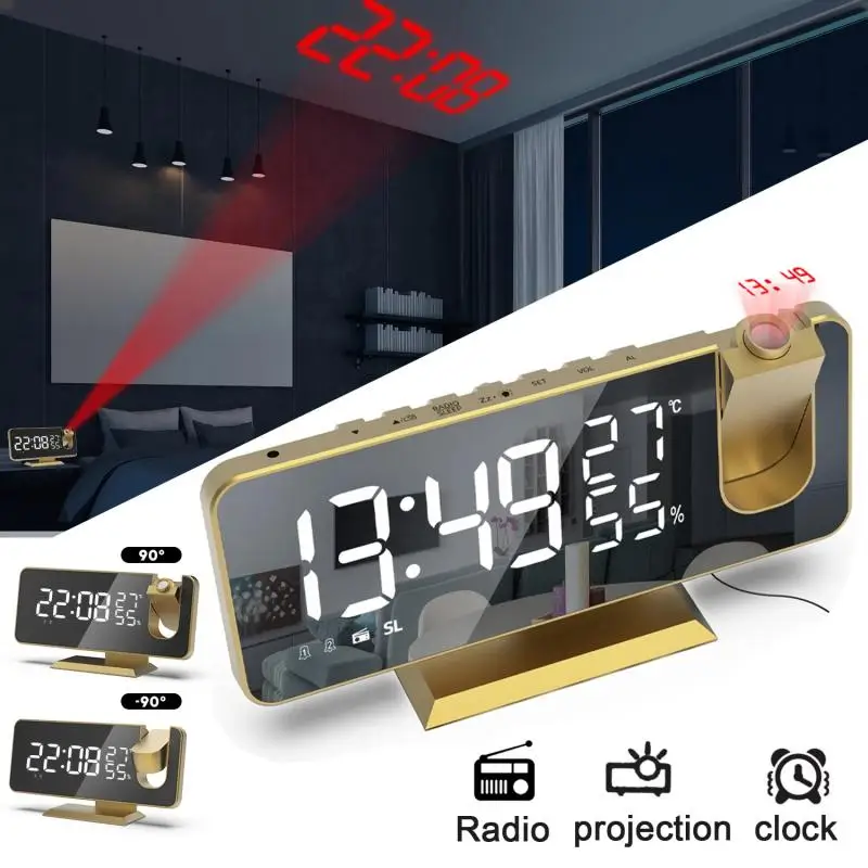 Electronic Alarm Clock Table Watch USB Wake Up FM Radio LED Clock Projector Time Temperature Humidity Display Часы Настольные