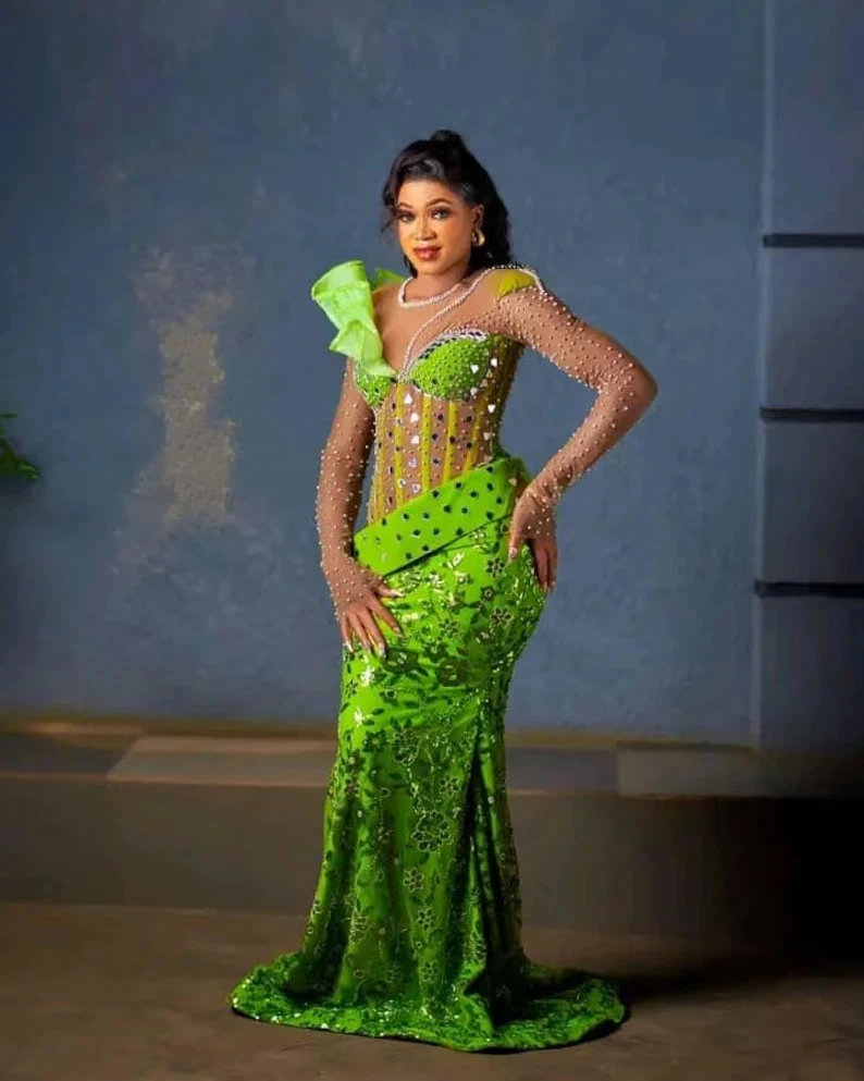 

Exquisite Mermaid Crystal Bead Black Girl Party Evening Dress Sexy Round Neck Wedding Reception Celebrity Ball Dress Customized