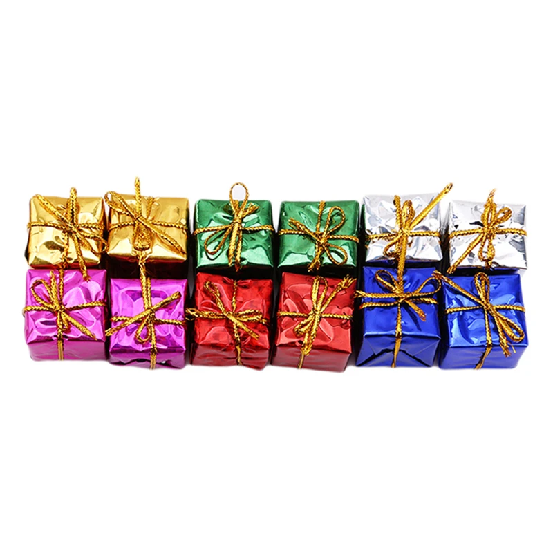 12-60pcs Christmas Mini Ornaments Foam Gift Boxes Xmas Tree Hanging Pendants New Year Gifts For Xmas Party Decorations Supplies
