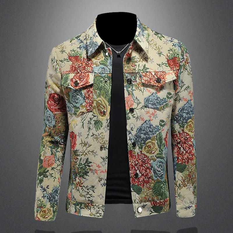 

Casual Printed Jaet Men's Slim Fit Youth Faion Outerwear Travel Polyester Fiber Long Sve Autumn Season Single Button