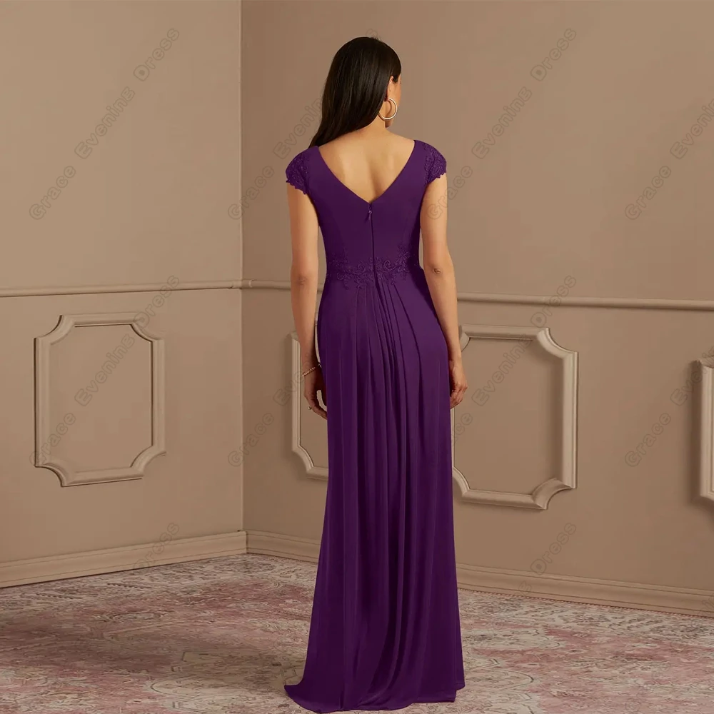 퍼플 스쿱 모어 오브 브라이드 드레스 여성용 비치 쉬폰 웨딩 파티 드레스 플리츠 2025 여름 신상 로브 드 소와레 지퍼