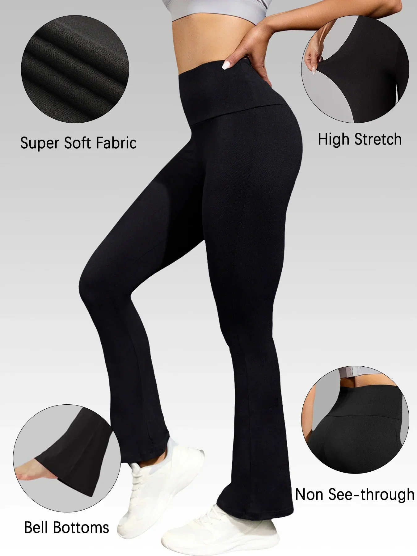 5 عبوات من سراويل نسائية فائقة النعومة مضيئة عالية الخصر للتحكم في البطن وتمارين اليوجا واللياقة البدنية في صالة الألعاب الرياضية وسراويل ضيقة على شكل جرس