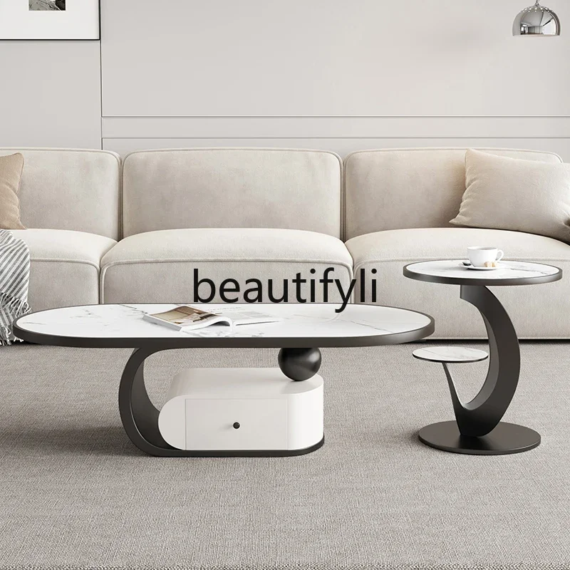 Italian simple and creative light luxury rock slab coffee table household  small apartment storage high-end combination