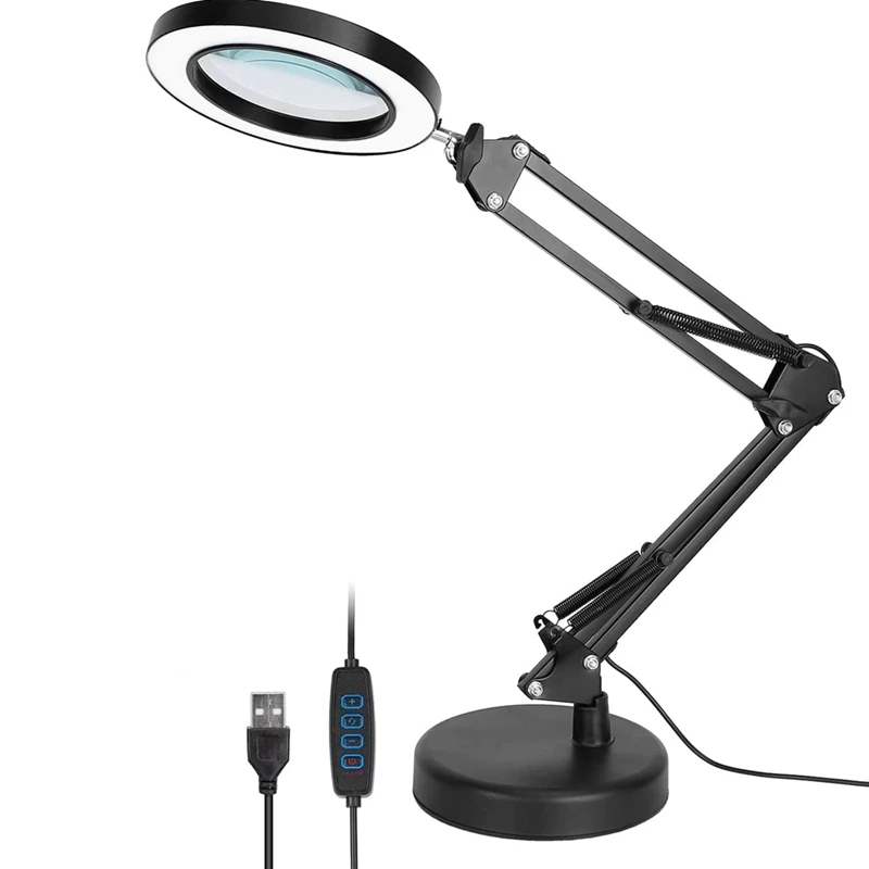 1 PCS Magnifying Glass With Light And Stand, 2-In-1 Desk Lamp With Clamp 10X Magnifying Lamp