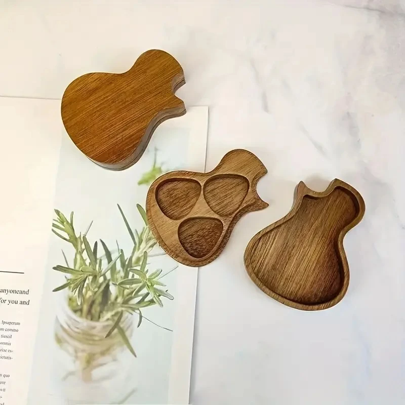 Wooden Guitar Picks Box Guitar Shaped Plectrum Case Container Acoustic Electric Guitar Pick Storage Organizer For Christmas Gift