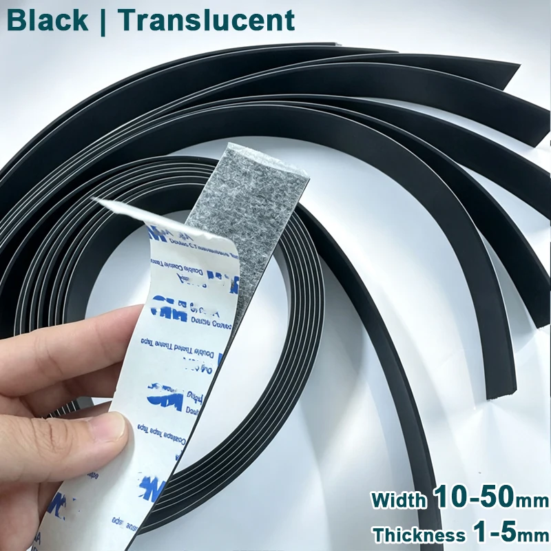 1 Meter Black Self-Adhesive Silicone Rubber Strips Thick 1-5mm Translucent Single-Sided Self Stick Shockproof Seal Gasket Mat