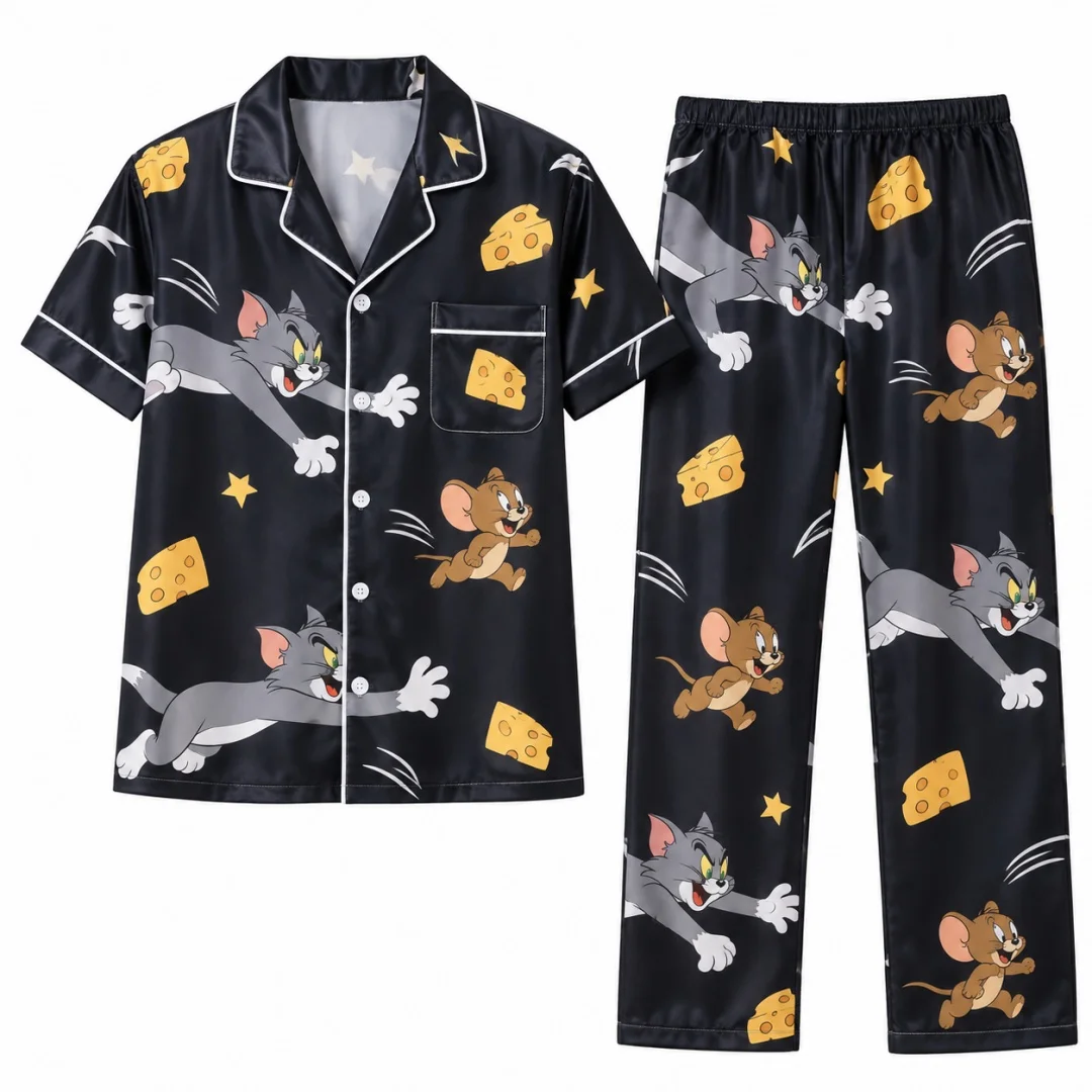 Tom and Jerry Home Pajama Set Cartoon Casual Home Clothes Unisex pajamas Leisure Men's T-Shirt Kid's Clothing Tee Y2k Woman ﻿