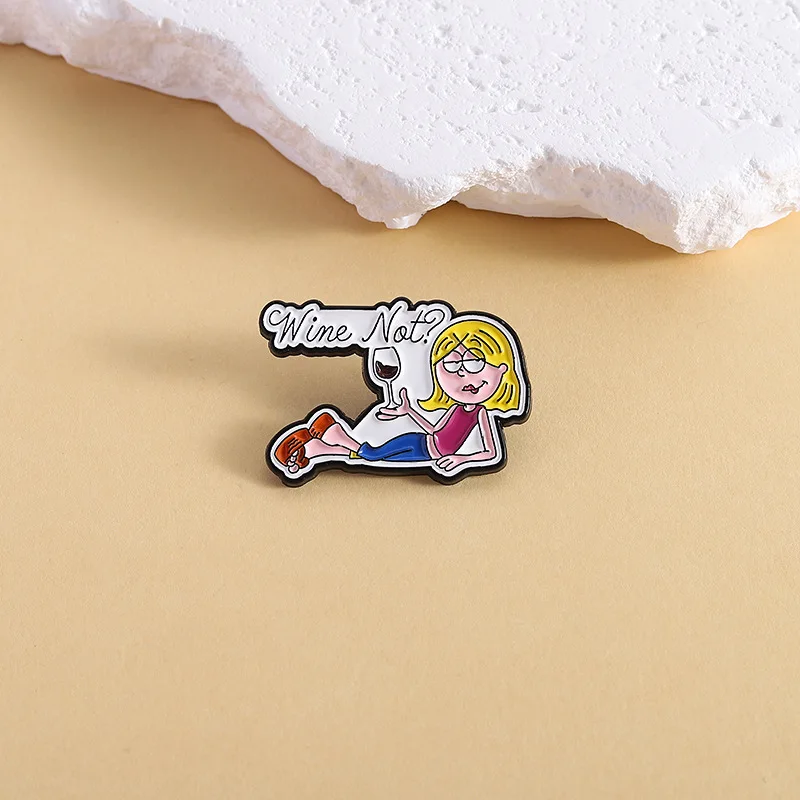 창의적인 여가용 레이디 브로치 핀 만화 와인 디자인 섹시한 여성 와인 잔을 든 에나멜 코사지 주얼리 라펠 핀 액세서리 선물