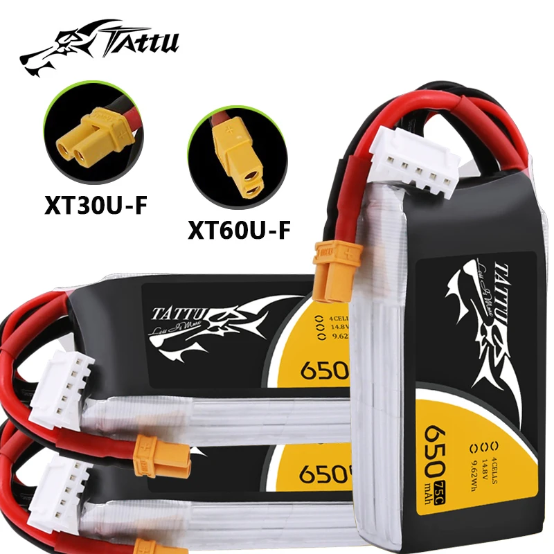 TATTU 4S 14.8V 650mAh 75C LiPo Battery For RC Helicopter Quadcopter FPV Racing Drone Parts 14.8V Rechargeable Battery