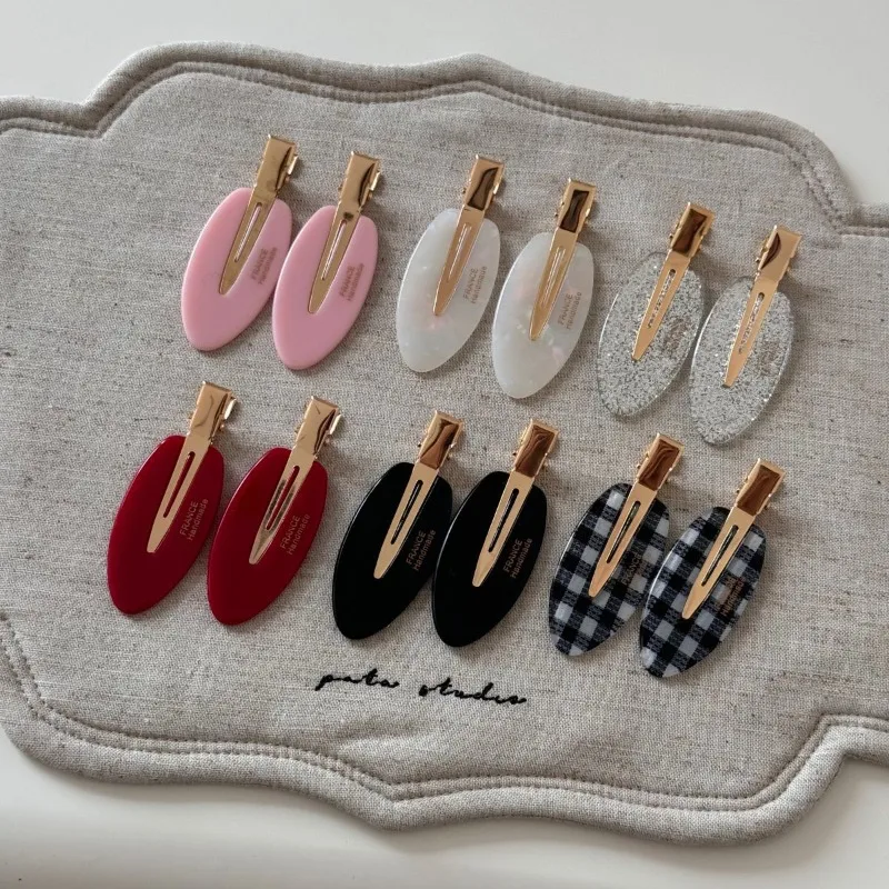 Acetate oval seamless edge clip gold label hairpin girl makeup bangs broken hair clip duck bill clip headgear hairpin