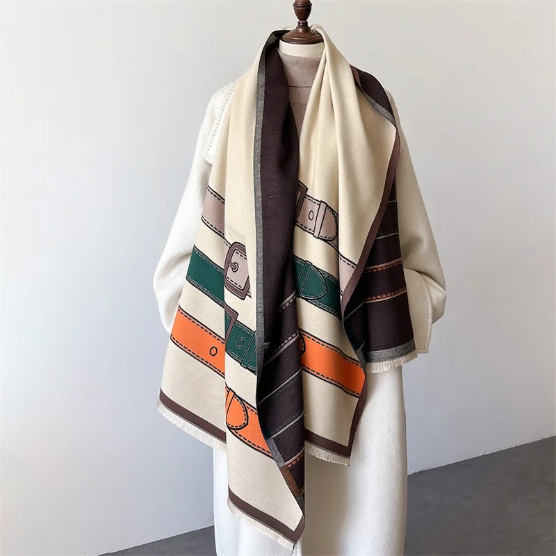 Autumn Winter Scarf Women Pashmina Shawls and Wraps Cashmere Blanket Warm Thick Stoles for Lady Outdoor Bufanda 2024 New Print