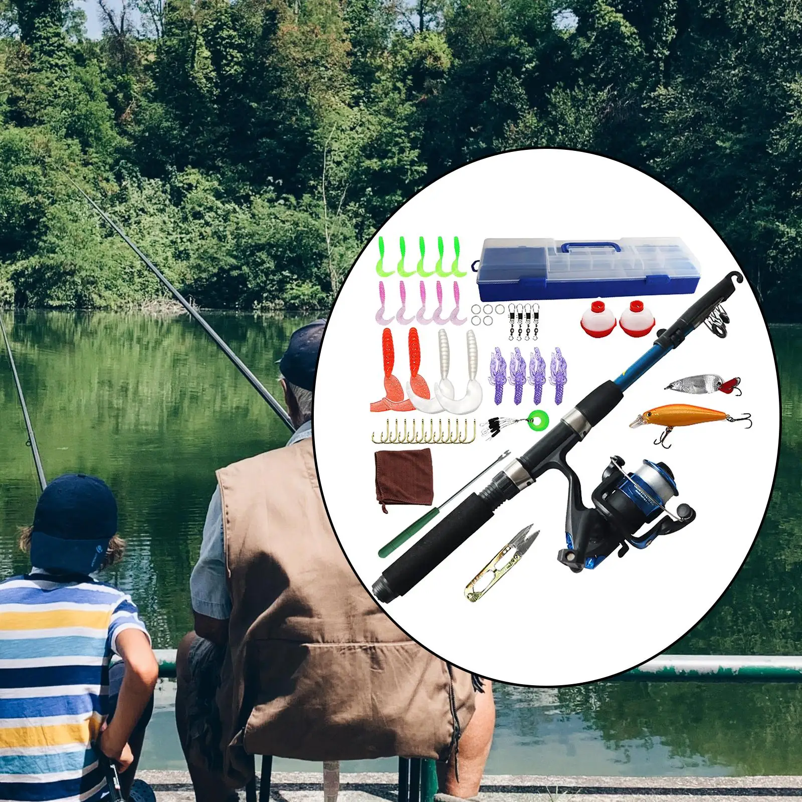 

Portable Telescopic Fishing Rod Kit with Full Tackle Box and Spinning Reel for Kids Freshwater Fishing Trips