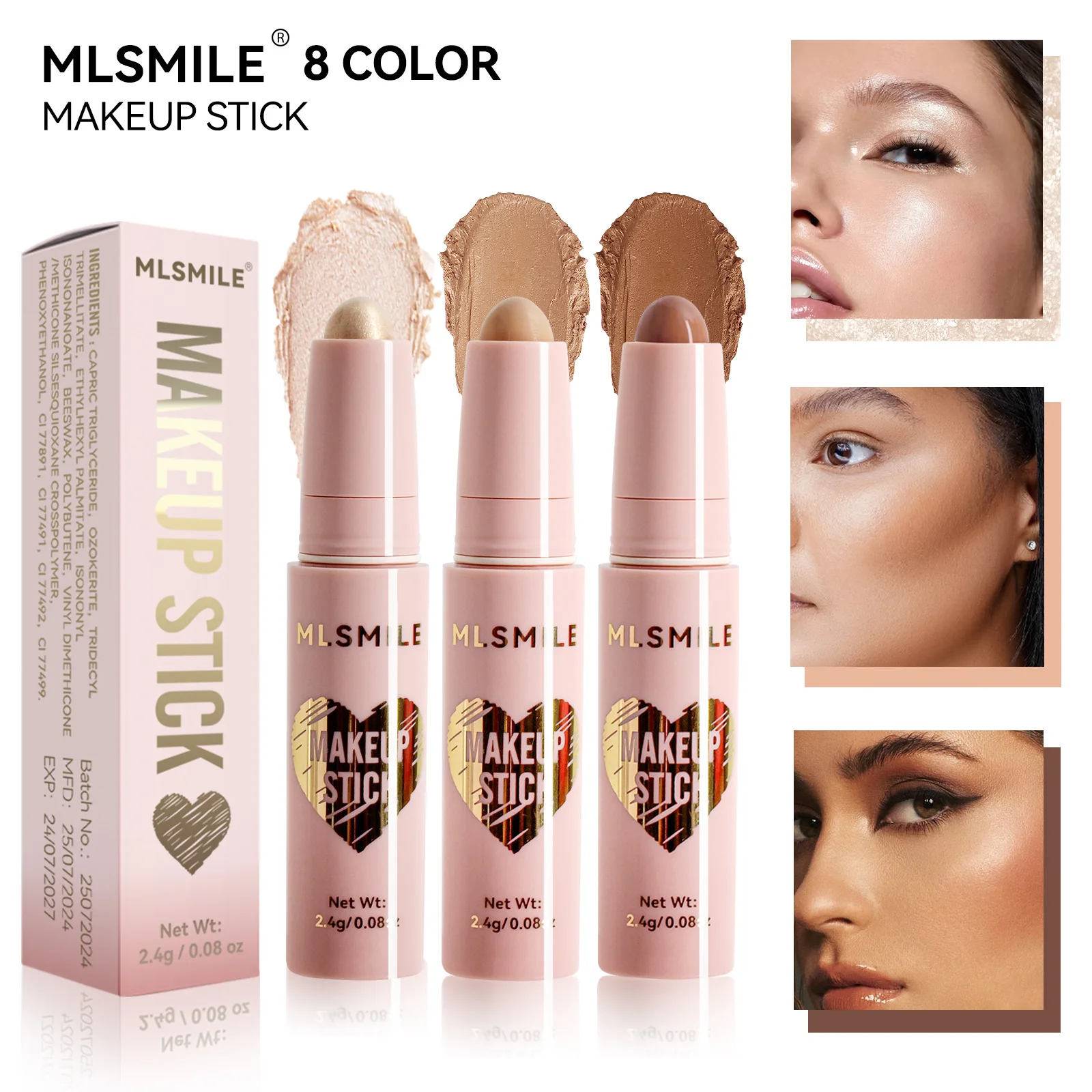 8 สี Highlighter Contouring Stick Face Brightening Eye กระเป๋าปากกาสามมิติสะพานจมูก Shadow V Face Contouring Stick