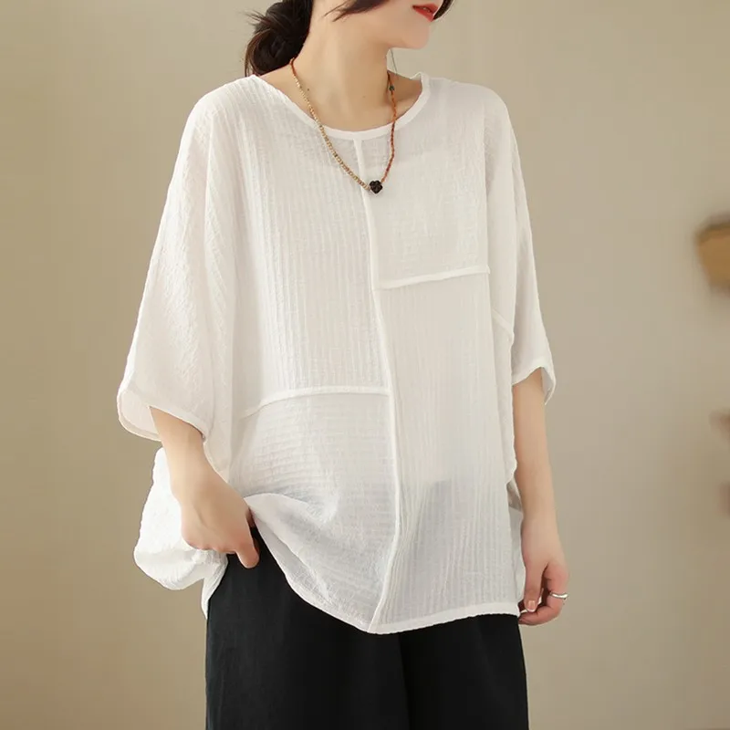 ملابس علوية قطنية نسائية كاجوال بأكمام قصيرة برقبة دائرية ، تيشيرتات فضفاضة ، أسلوب بسيط ، أحادي اللون ، الصيف ، وصلت حديثًا ، B3340