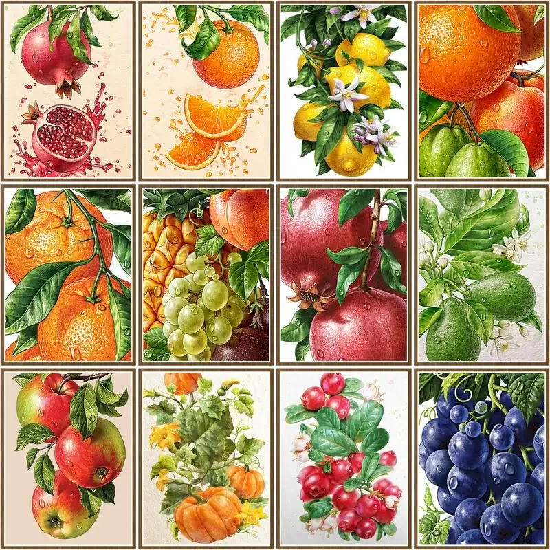 

CHENISTORY 5d Diy Mosaic Diamond Orange Grape Embroidery Full Square/Round Diamond Painting Fruit Landscape Decorative Paintings