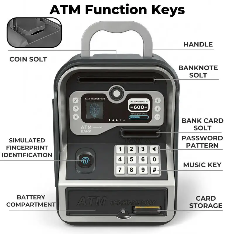 Piggy Bank Kid Electronic ATM Automatic Deposit Teller Machine Toy Smart Password Swipe Card Saving Box Music Coin Creative Toy