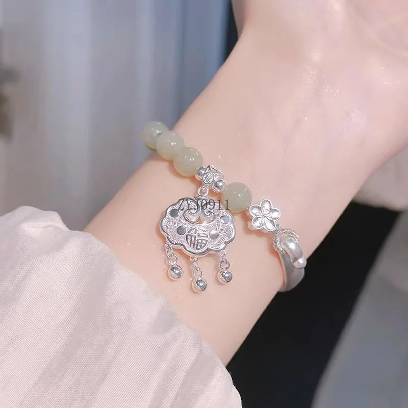 Натуральный нефрит Hetian, полубраслет с замком безопасности s925, серебряный тканый легкий роскошный нишевый браслет, женский регулируемый