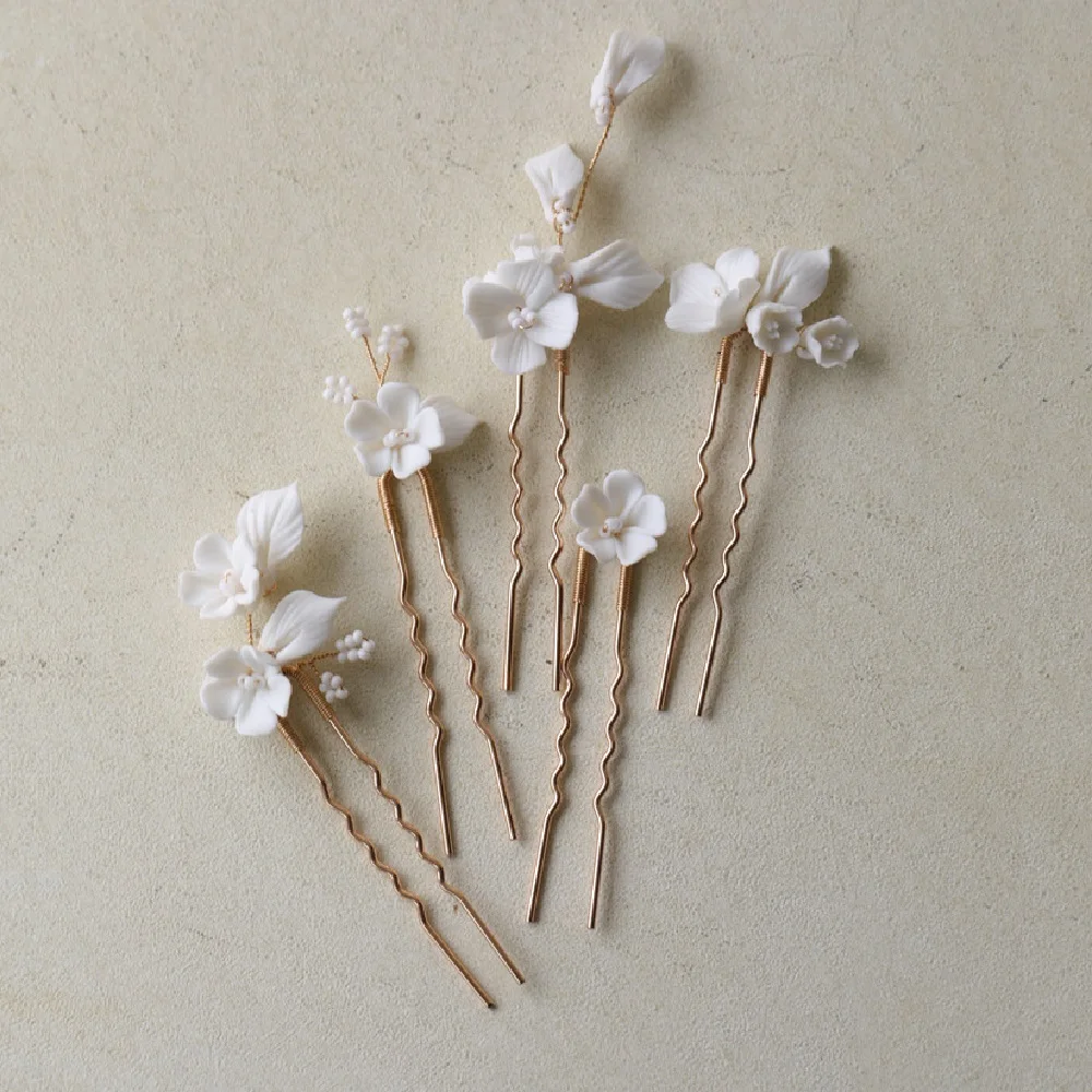 Épingles à cheveux à fleurs en céramique, nouvelle perle en forme de U, bijoux pour cheveux de mariage, accessoires pour cheveux de princesse, nouvelle collection 2025