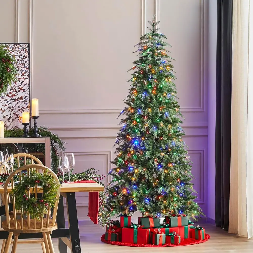 

Искусственная елка с предустановленной подсветкой, тонкая, на шарнирах, с 400 светодиодами теплого белого/многоцветного освещения, 9 футов.