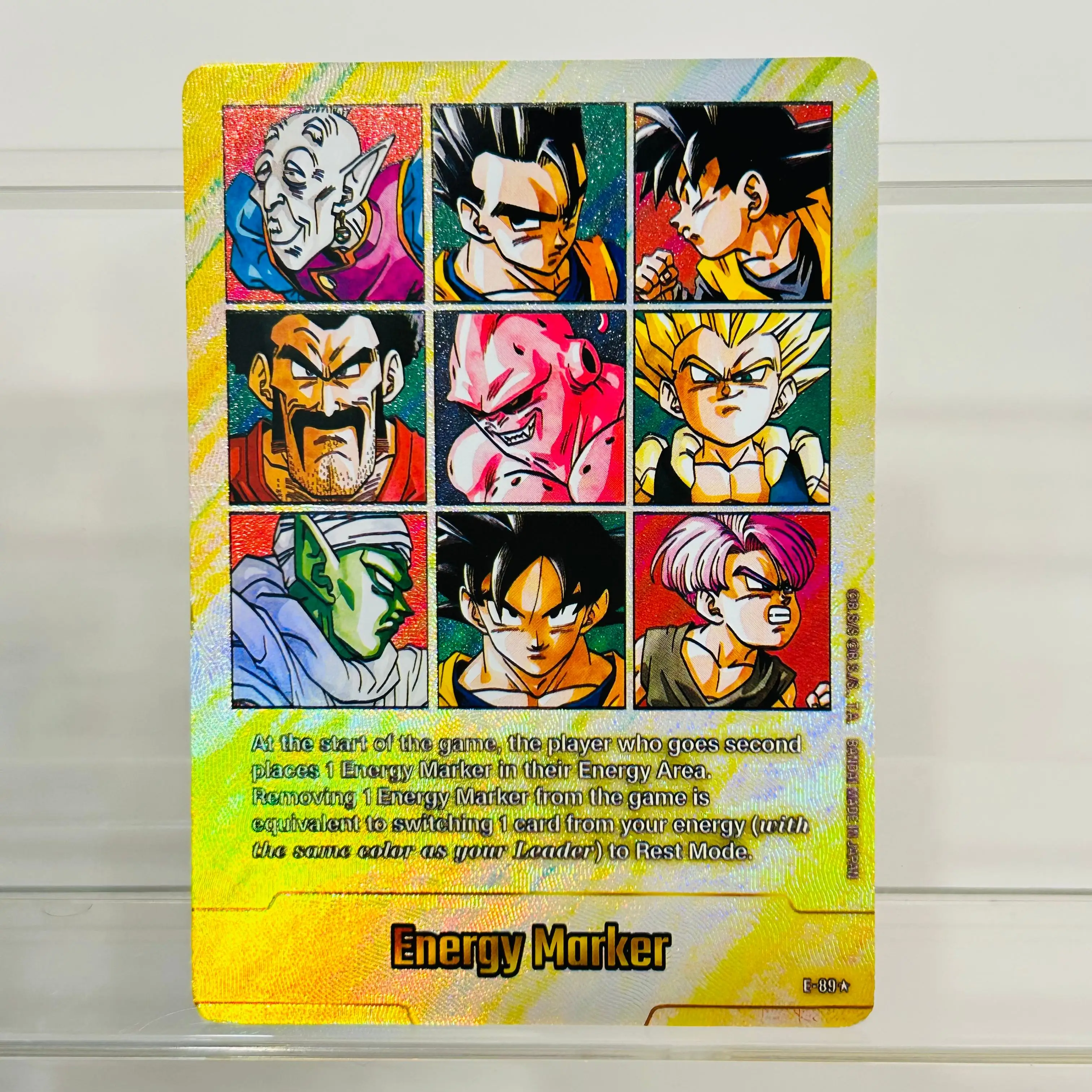 Dragon Ball E-89 Goku Vegeta Buu DIY Energy Marker Card EN Version Gold Foil Holographic Texture Premium Anime Collection Card