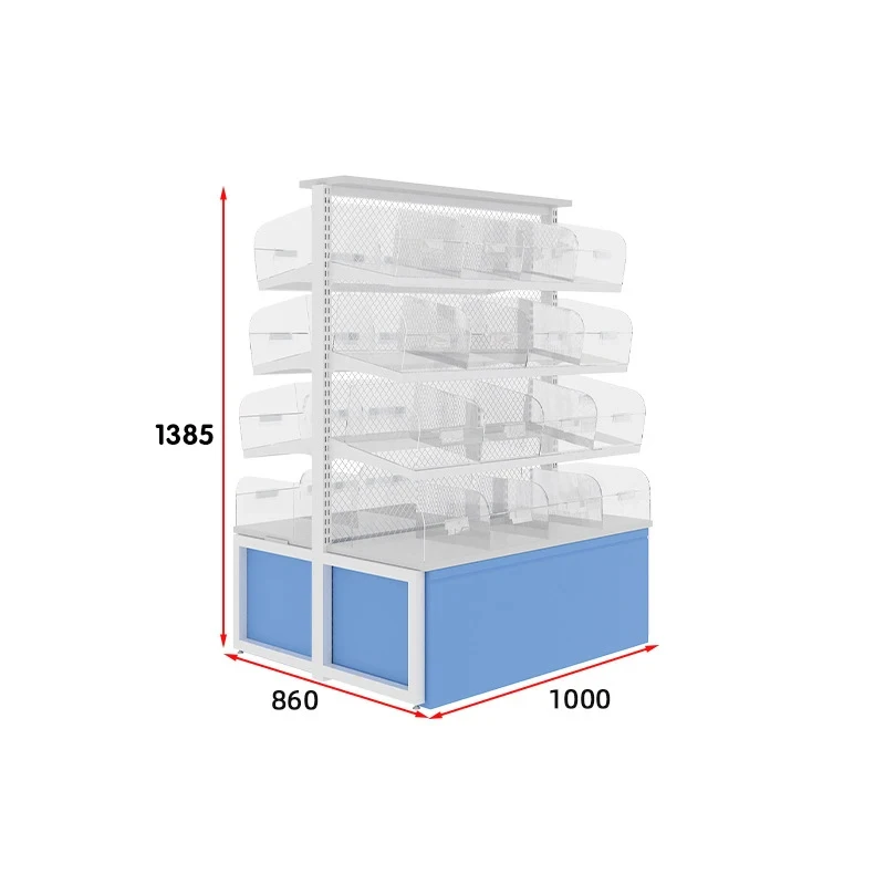 custom.HongMing Display Customized Bulk Snacks Supermarket Rack Steel Double-sided Single-sided Light Duty Grid Shelf Quick