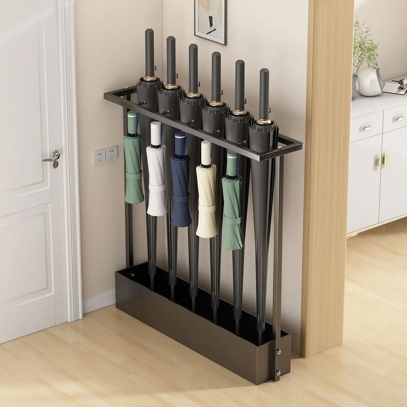 Metal Minimalist Umbrella Storage Rack Home Door With Seam Storage Shelf Umbrella Bucket Large Capacity Umbrella Rack