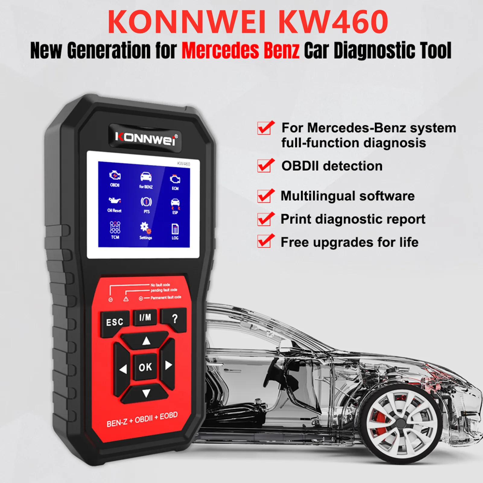 

KONNWEI KW460 OBDII A+ Scanner for Mercedes Benz Auto Diagnostic Code Scanner Oil Reset Full System Diagnostic Tools Auto test