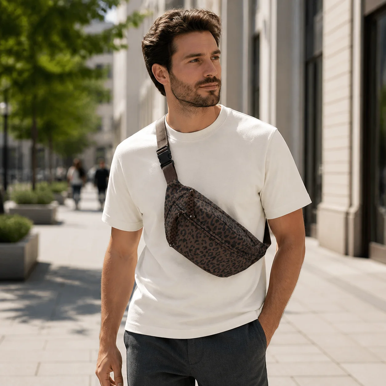 Leopard Print Fanny Pack Crossbody Bag Sling Chest Waist Bag Outdoor Sport Travel Belt Bag Messenger Shoulder Bags