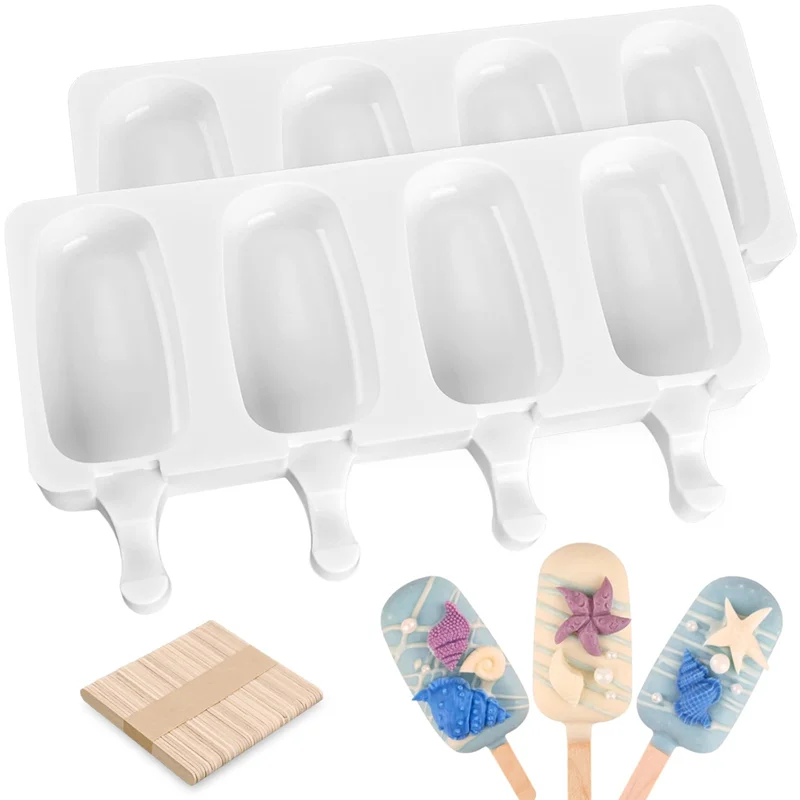 ABZV-4 ฟันผุโฮมเมด Popsicle แม่พิมพ์ซิลิโคน-2 แพ็คขนาดใหญ่ Cakepop แม่พิมพ์ 100 แท่งไม้สําหรับไอศกรีม