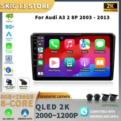 Android 14 For Audi A3 2 8P 2003-2013 Car Radio Multimedia Navigation GPS Head Unit  Carplay Stereo 2 Din Touch Screen