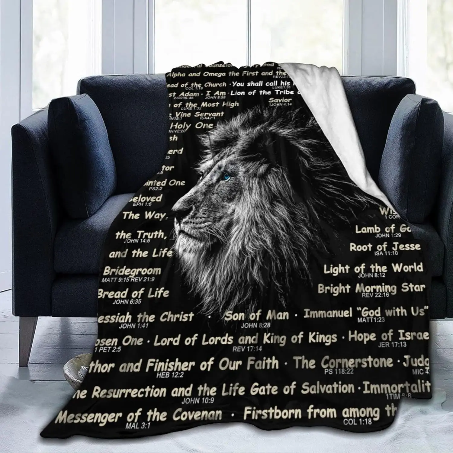 Bible Verse Blanket Christian Gifts (60x50inch)- Religious Throw Blanket Soft Lightweight Cozy Plush Warm Lion Blankets