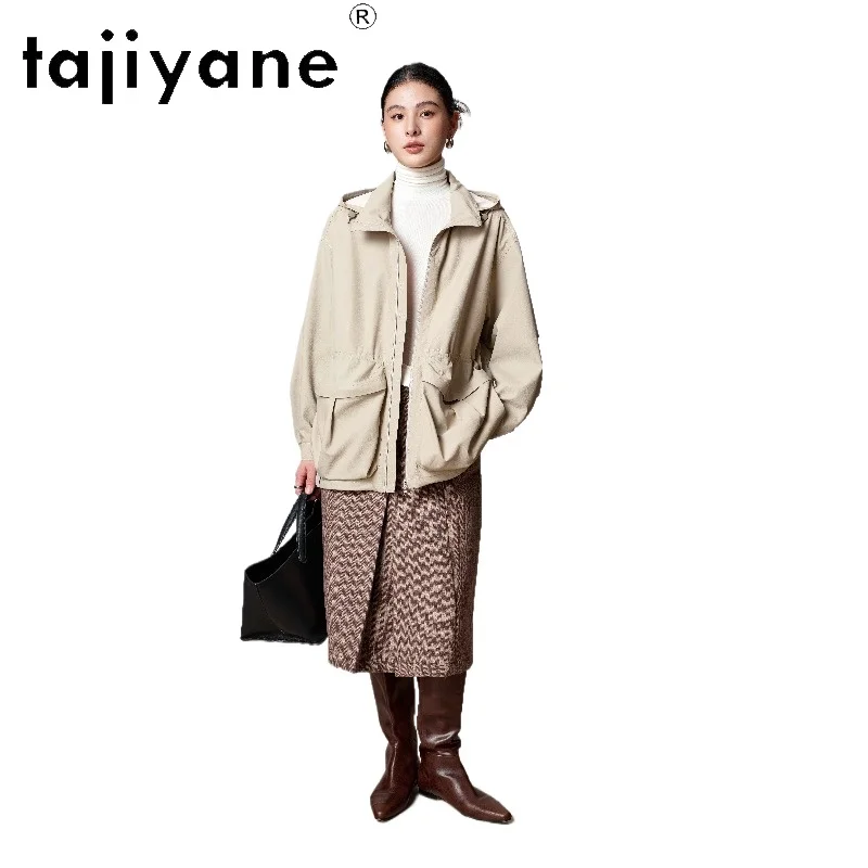 TAJIYANE 100% Ultra‑Thin Real Sheepskin Leather Jacket Woman Hooded Mid‑Length Trench Coat New Autumn Jackets 2026 Women Clothes