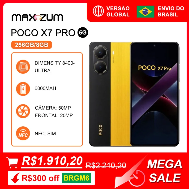 Poco X7 PRO 5G 256GB e 8GB RAM, Telefone com Processador Dimensity 8400-Ultra, Câmera de 50MP, Bateria de 6000mAh