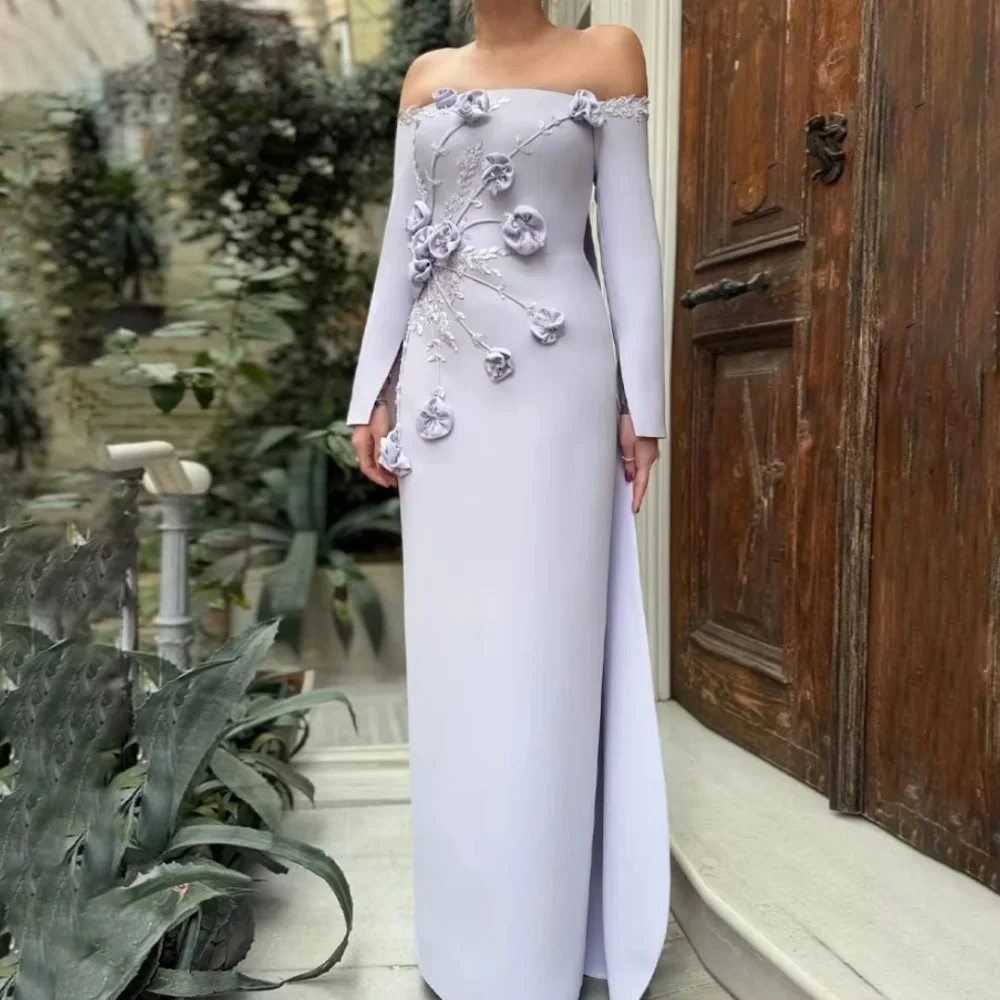 

Fashionable Romantic Prom Dress Charming Mermaid Flower Lace evening dresses Floor Length Boat Neck Red Carpet Dress luxury 2025