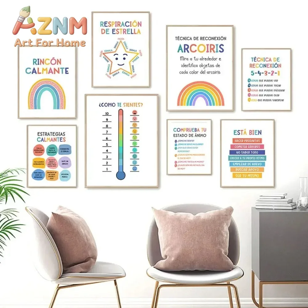 Spanish Calm Corner Posters Sign Educational Homeschool Art Canvas Painting Wall Pictures For Calming Classroom Decor Esthetic