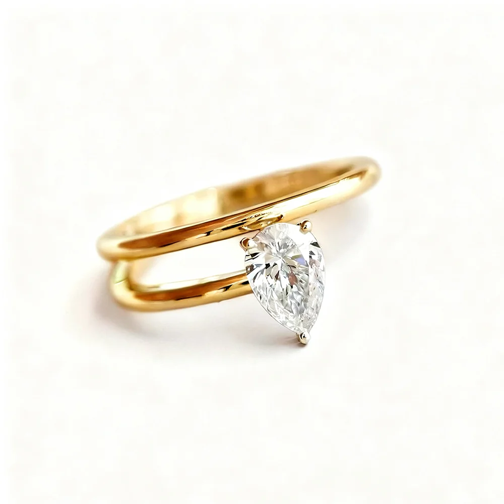 OEVAS 6x8 مللي متر قطرة الماء مويسانيتي خواتم الزفاف للنساء S925 الفضة مطلي 18K الذهب أنيقة الحد الأدنى حفلة غرامة مجوهرات