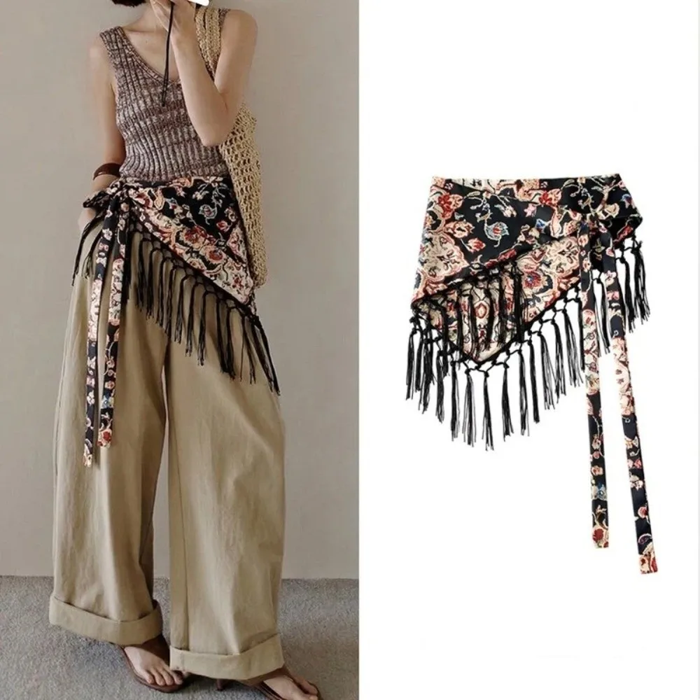 Novo Cinto Triangular com Franjas e Bordados Exquisitos, Lenço Decorativo Boho para Cintura, Lenço de Franjas para Primavera e Verão