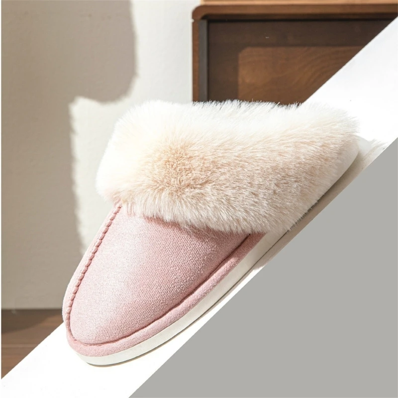 شباشب من إسفنج الذاكرة غير قابلة للانزلاق مع ياقة قطيفة مبطنة بالصوف من جلد الغزال الصناعي حذاء منزلي لراحة الشتاء والدفء الداخلي