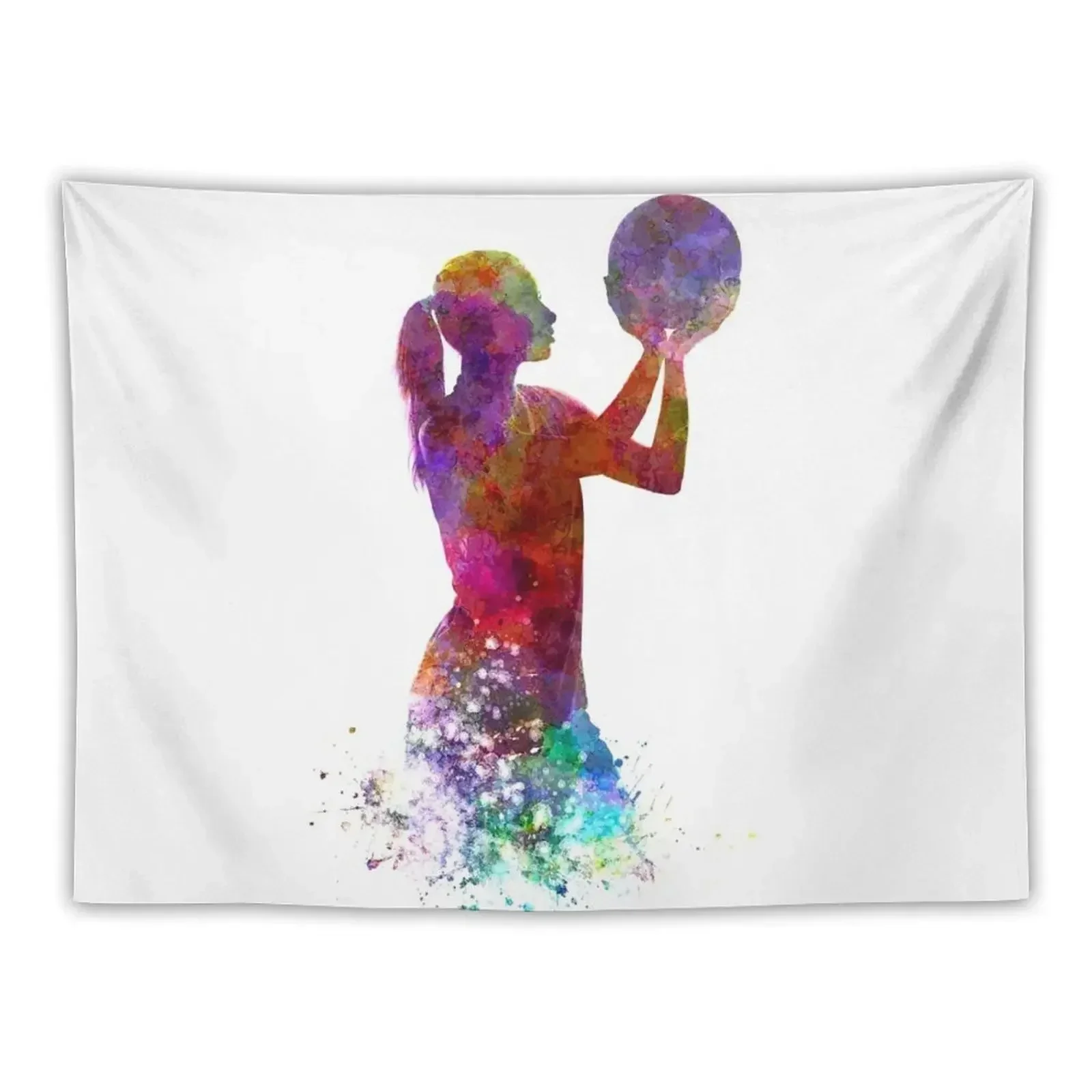 Young woman basketball player 03 in watercolor Tapestry Bed Room Decoration Room Decor For Girls Japanese Room Decor Tapestry